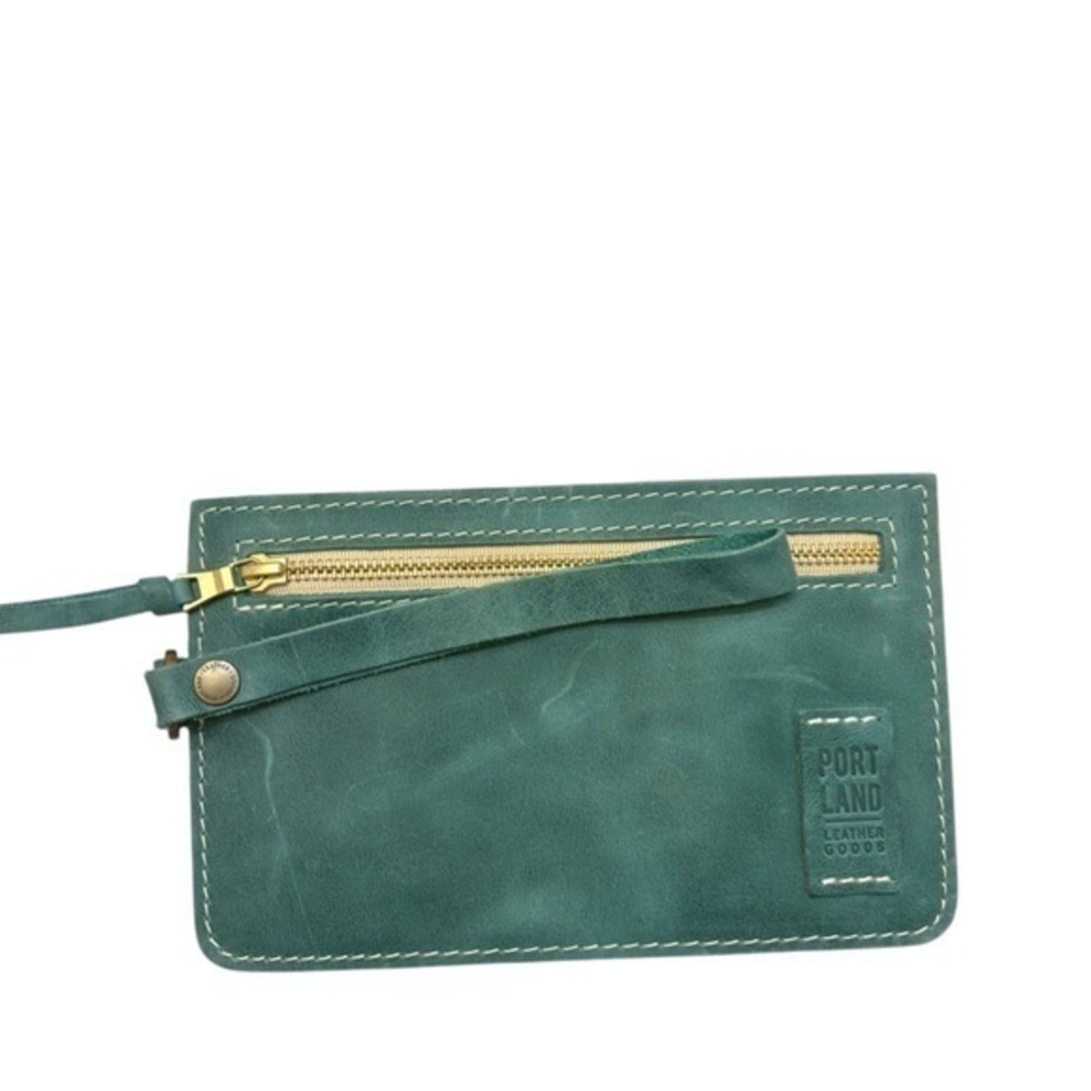 Portland leather green wristlet bag
